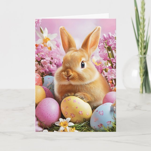 Easter Bunny Colourful Eggs Holiday Card (Front)