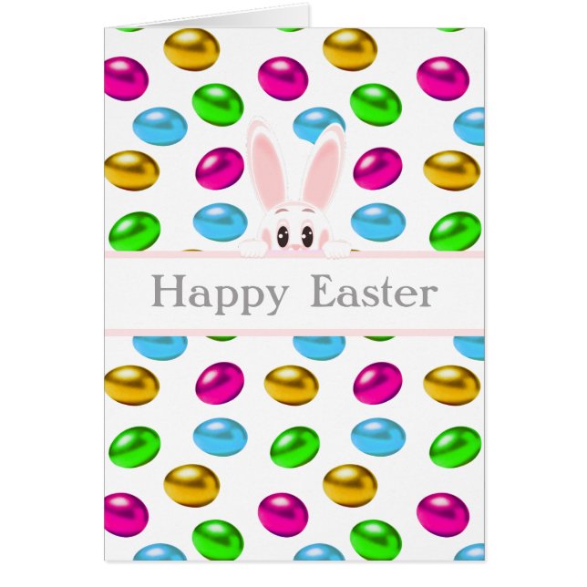 Easter Bunny & Colourful Eggs on White (Front)