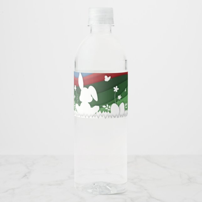Easter bunny colourful papercut holidays design water bottle label (Front)