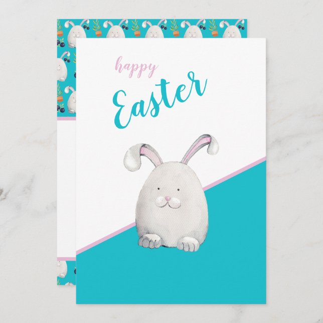Easter Bunny Colourful Watercolor Illustration Holiday Card (Front/Back)