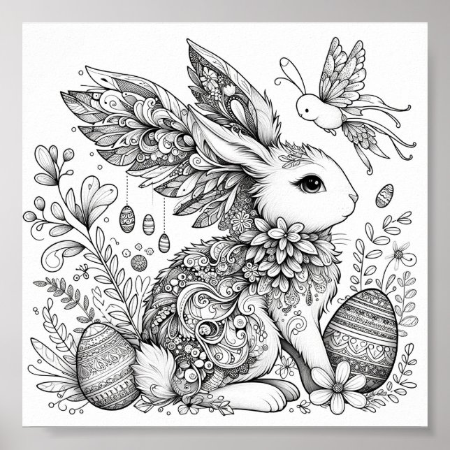 Easter Bunny Colouring Pages Printable Poster (Front)