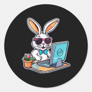 Easter Bunny Computer Video Game Lovers 1  Classic Round Sticker