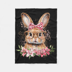 Easter Bunny Coquette Bow Flower Easter Day Bunny Fleece Blanket