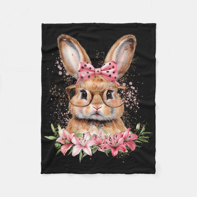Easter Bunny Coquette Bow Flower Easter Day Bunny  Fleece Blanket (Front)
