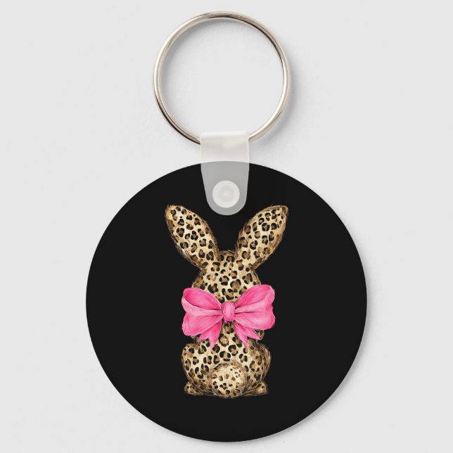 Easter bunny coquette bow leopard easter day girl key ring (Front)