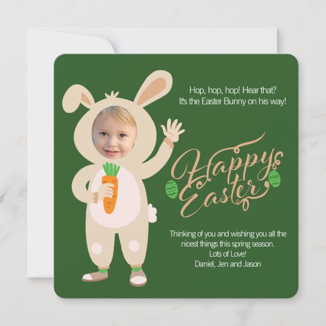 Easter Bunny Costume Personalised Photo Card (Front)