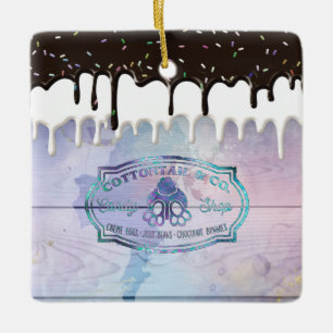 Easter Bunny Cottontail Candy Shop Sign Chocolate Ceramic Ornament