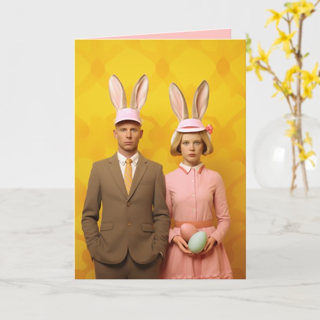 Easter Bunny Couple Card (Yellow Flower)