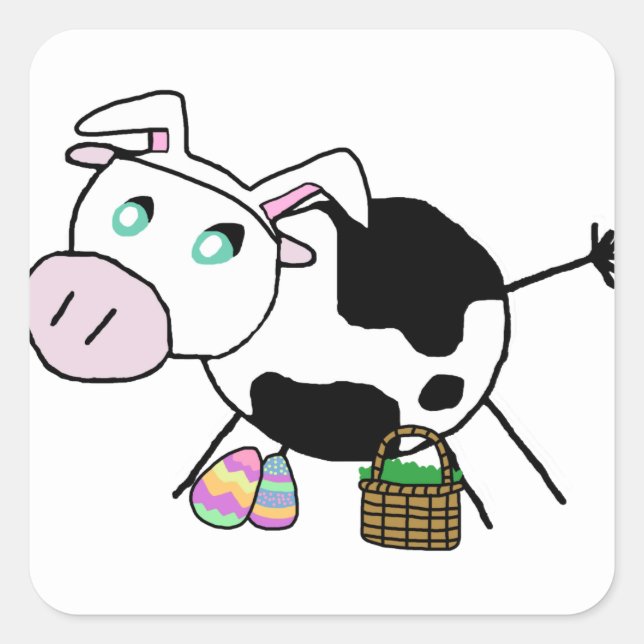 Easter Bunny Cow Square Sticker (Front)