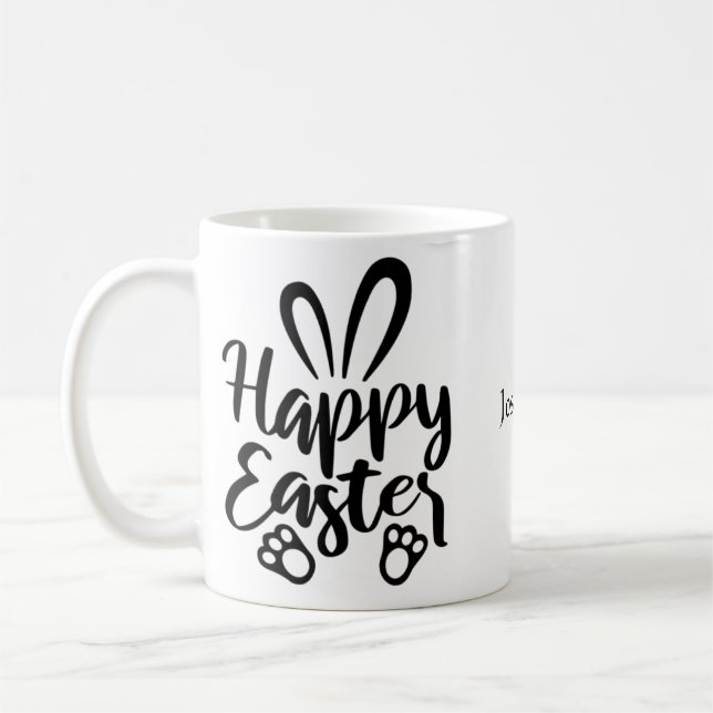 Easter Bunny Customise Photo  Black and White Mug (Left)