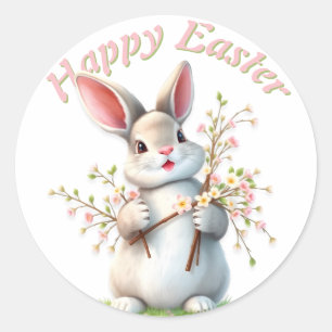 Easter Bunny Cute Floral Happy Easter  Classic Round Sticker