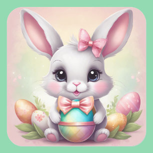 Easter Bunny Cute Floral Sticker in Spring Colours