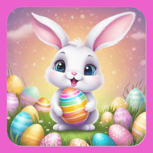 Easter Bunny Cute Floral Sticker in Spring Colours