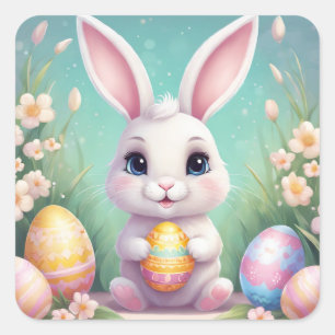 Easter Bunny Cute Floral Sticker in Spring Colours