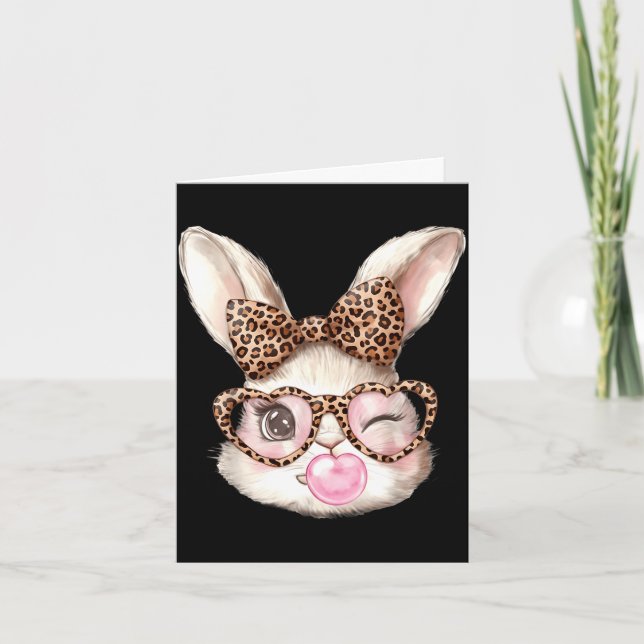 Easter bunny cute glasses leopard bunny rabbit card (Front)