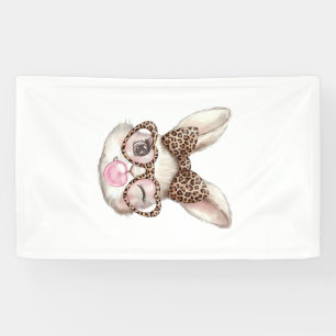 Easter Bunny Cute Glasses Leopard Bunny Rabbit Eas Banner