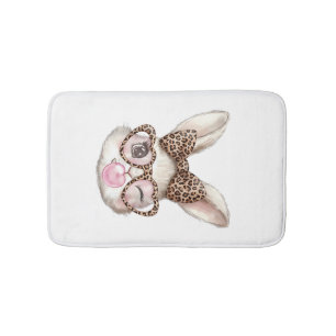 Easter Bunny Cute Glasses Leopard Bunny Rabbit Eas Bath Mat