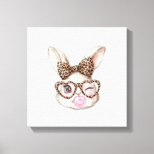 Easter Bunny Cute Glasses Leopard Bunny Rabbit Eas Canvas Print