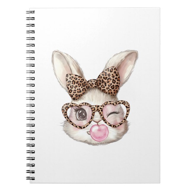 Easter Bunny Cute Glasses Leopard Bunny Rabbit Eas Notebook (Front)