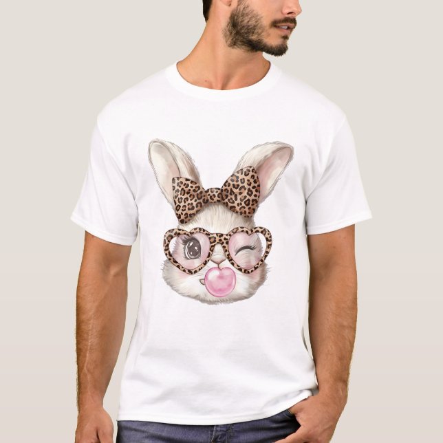 Easter Bunny Cute Glasses Leopard Bunny Rabbit Eas T-Shirt (Front)