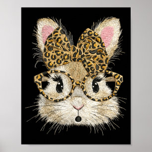 Easter bunny cute glasses leopard bunny rabbit poster