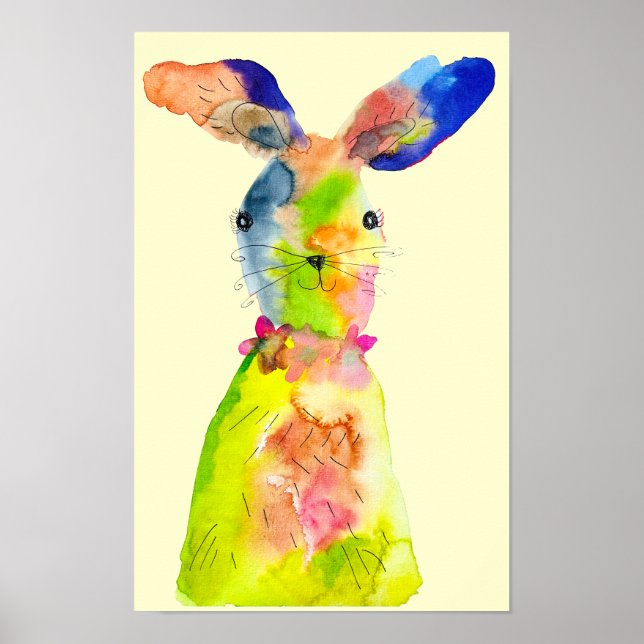 Easter bunny cute watercolor poster (Front)