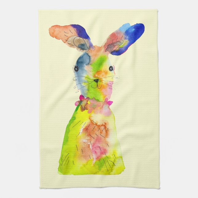 Easter bunny cute watercolor tea towel (Vertical)