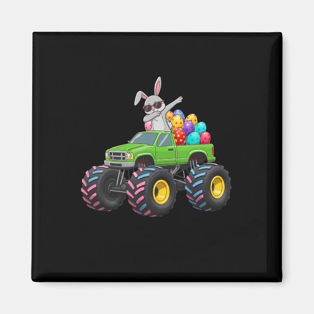 Easter Bunny Dabbing Monster Truck Easter Eggs Rab Magnet (Front)