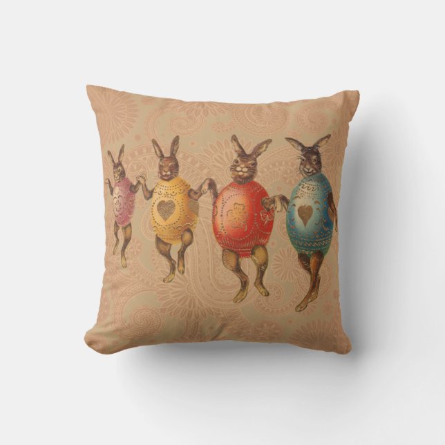 Easter Bunny Dancing Eggs Cushion (Front)
