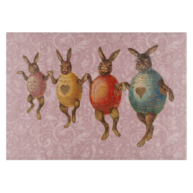 Easter Bunny Dancing Eggs Cutting Board (Front)