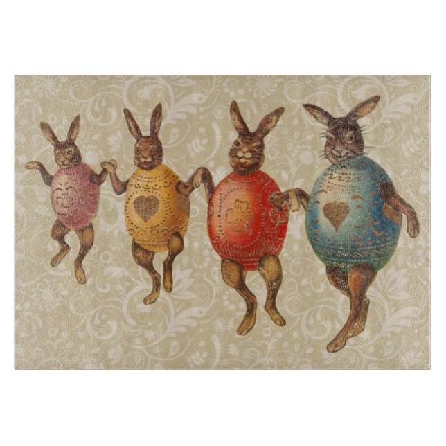 Easter Bunny Dancing Eggs Cutting Board (Front)