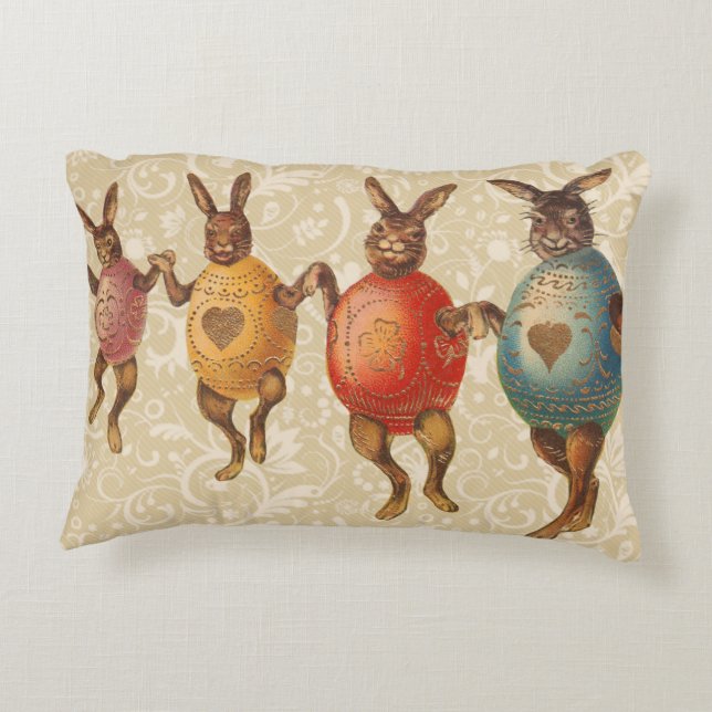 Easter Bunny Dancing Eggs Decorative Cushion (Back)