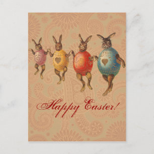 Easter Bunny Dancing Eggs Holiday Postcard