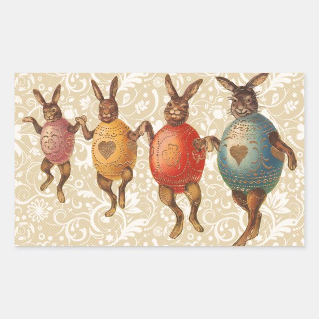 Easter Bunny Dancing Eggs Rectangular Sticker (Front)