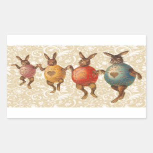 Easter Bunny Dancing Eggs Rectangular Sticker