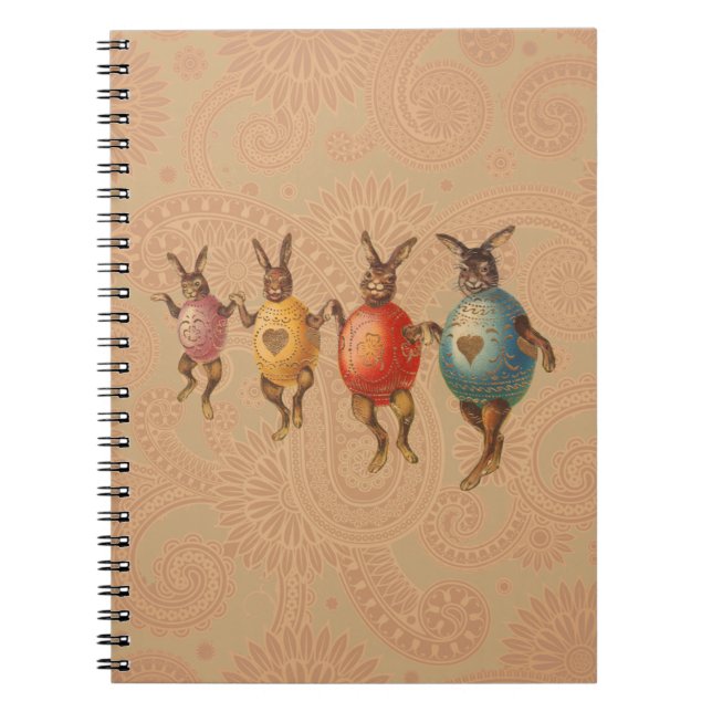 Easter Bunny Dancing Eggs Spiral Notebook (Front)