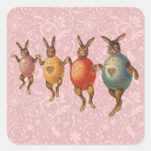Easter Bunny Dancing Eggs Square Sticker