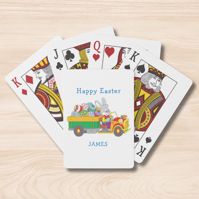 Easter Bunny Delivery Truck Personalised Name Playing Cards (Creator Uploaded)