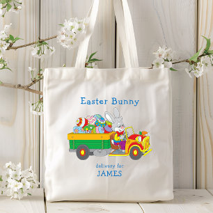 Easter Bunny Delivery Truck Personalized Name Tote Bag