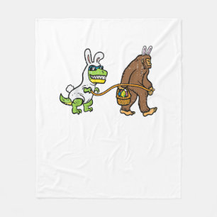 Easter Bunny Dino Bigfoot Sasquatch Trex Men Boys  Fleece Blanket