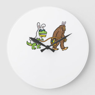 Easter Bunny Dino Bigfoot Sasquatch Trex Men Boys  Large Clock