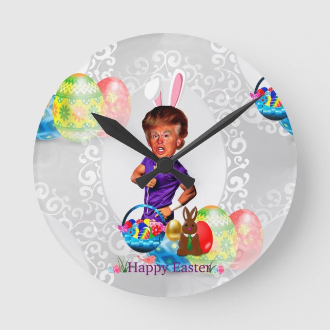 easter bunny donald trump round clock (Front)