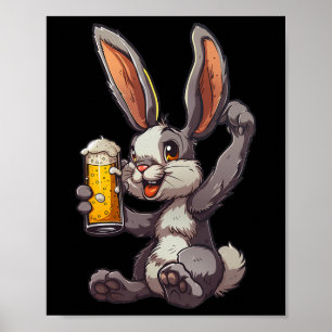 Easter Bunny Drinking A Cold Beer For Men's Day  Poster