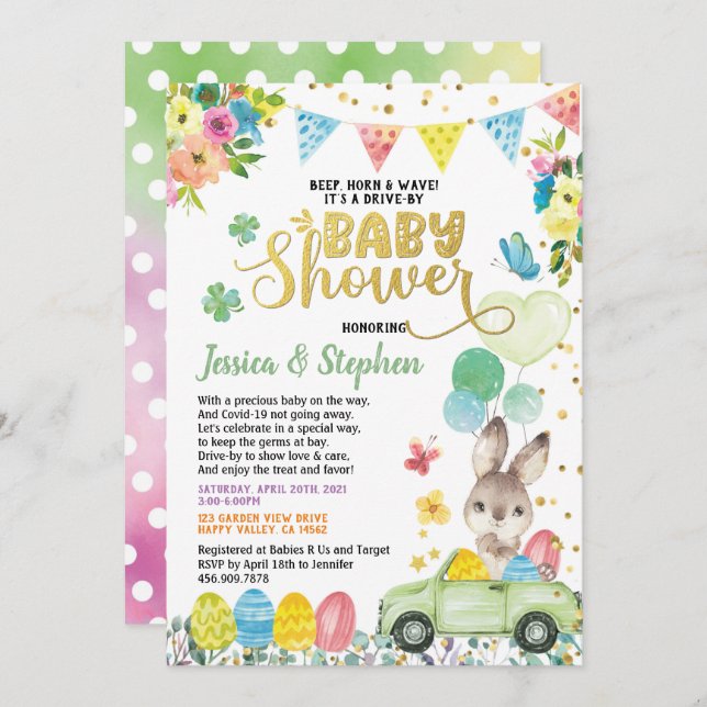 Easter Bunny Drive Through Baby Shower Parade Invitation (Front/Back)