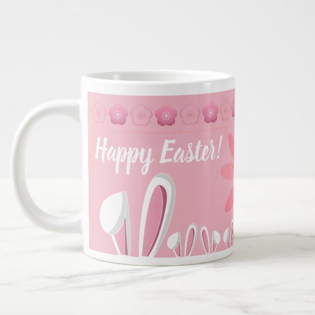 Easter Bunny Ears and Flowers Custom Large Coffee Mug (Left)