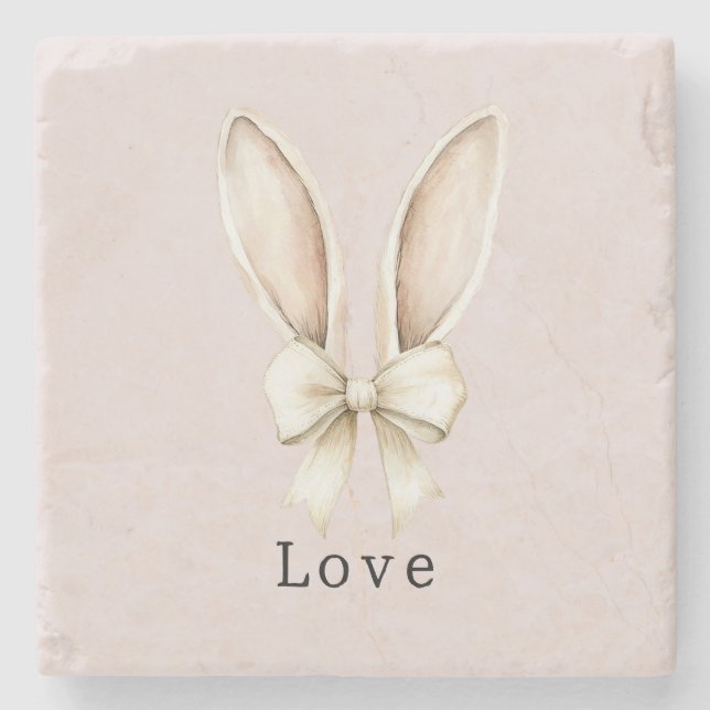 Easter Bunny Ears Bow Love Stone Coaster (Front)