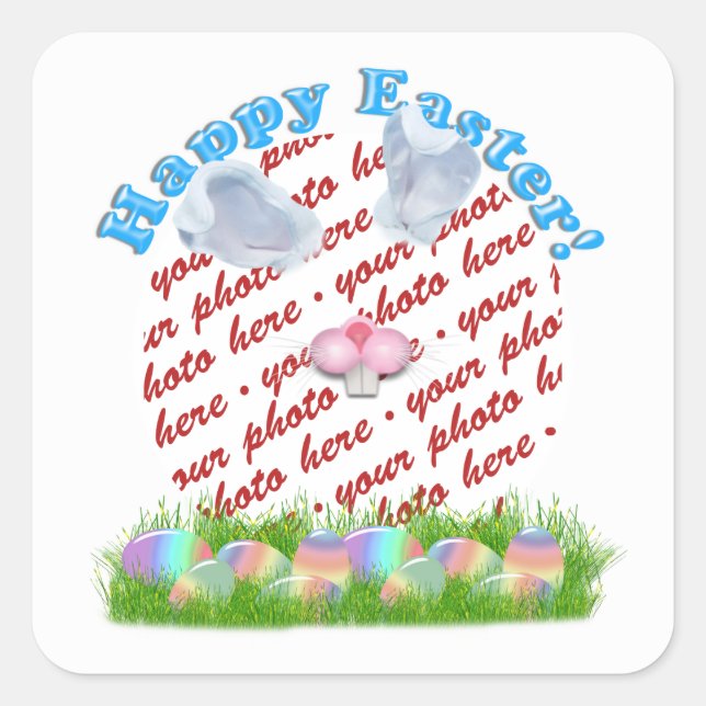 Easter Bunny (Ears & Nose Adjustable) Photo Frame Square Sticker (Front)