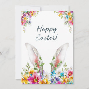 easter bunny ears peeking out flowers spring holiday card