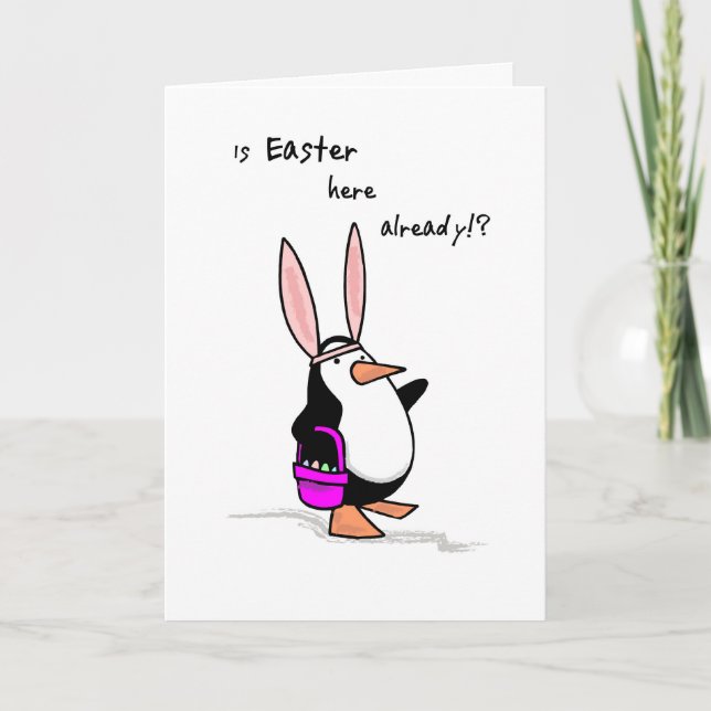 Easter Bunny Ears Penguin, Humour Holiday Card (Front)