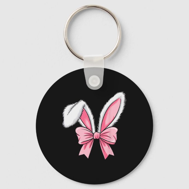 Easter Bunny Ears Pink Coquette Bow Easter Day Gir Key Ring (Front)